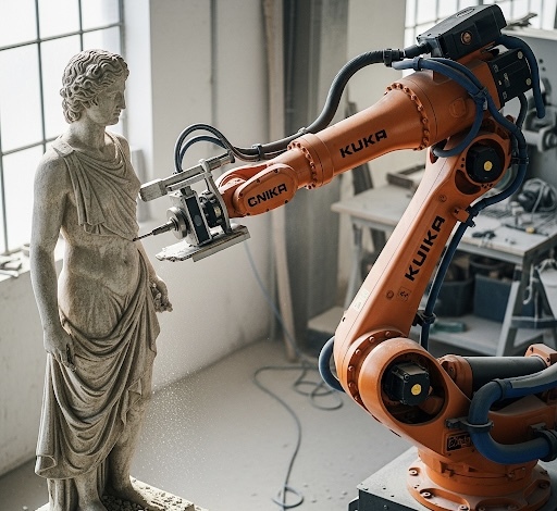 Robot CNIKA R25 fresatura statua fase intermedia